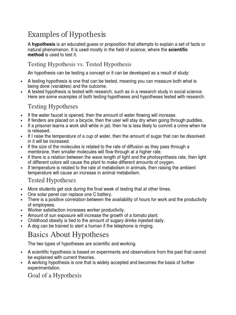 Examples of Hypothesis | PDF | Hypothesis | Experiment