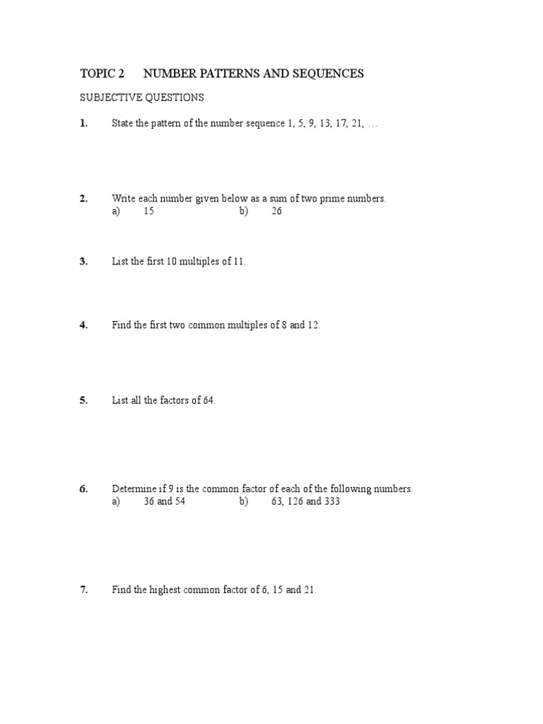 Topic 2 Number Patterns and Sequences | PDF
