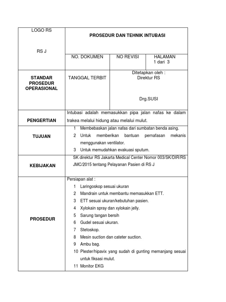 SOP FORM Intubasi | PDF
