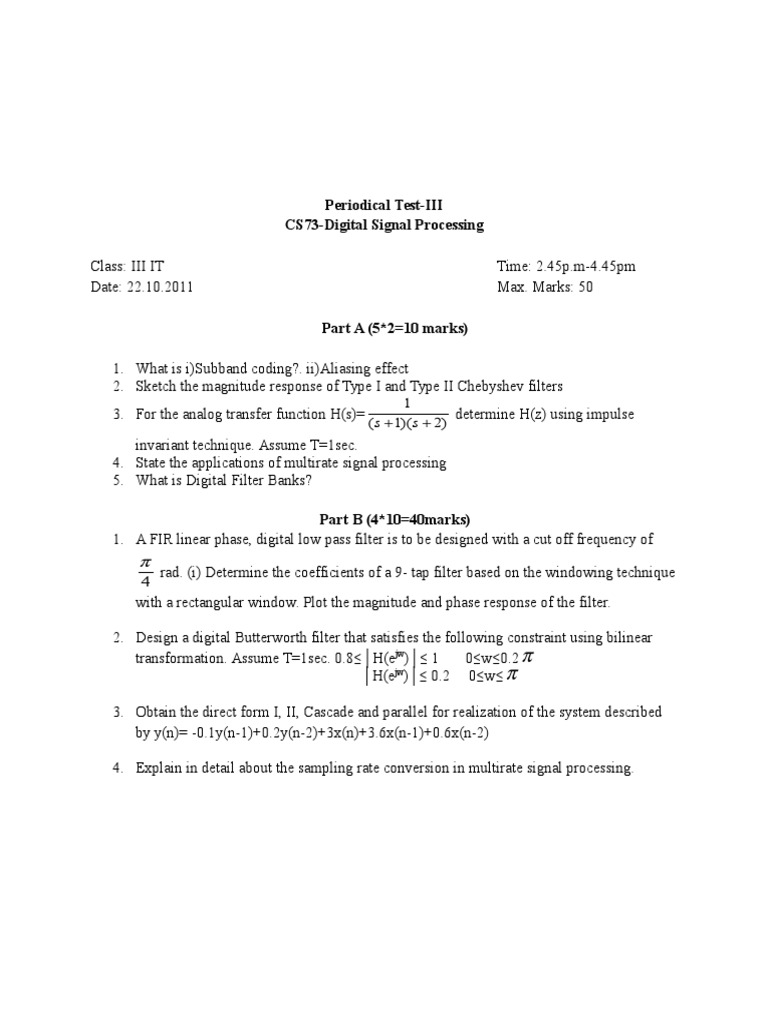 Digital Signal Processing Test III | PDF | Teaching Methods & Materials