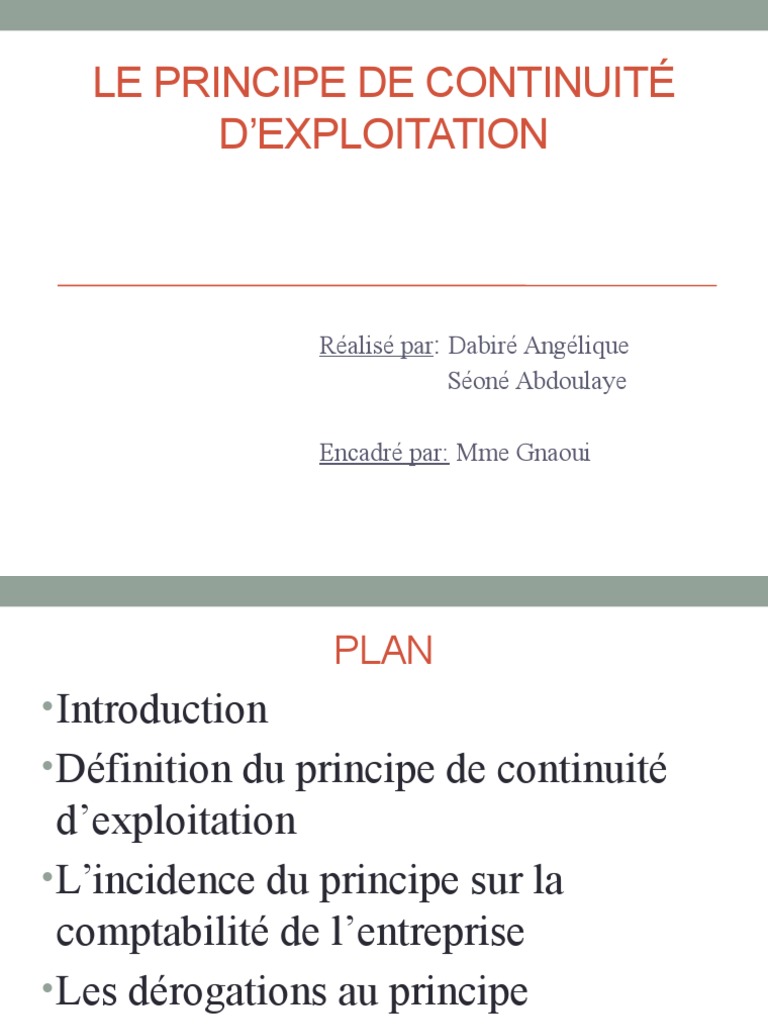 Principe de Continuité D_exploitation | Comptabilité | Business