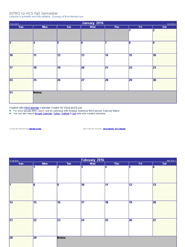 Editable HCS Fall Semester Calendar | PDF | Business