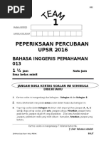 Peperiksaan Percubaan UPSR 2016: Bahasa Inggeris Pemahaman 013 1