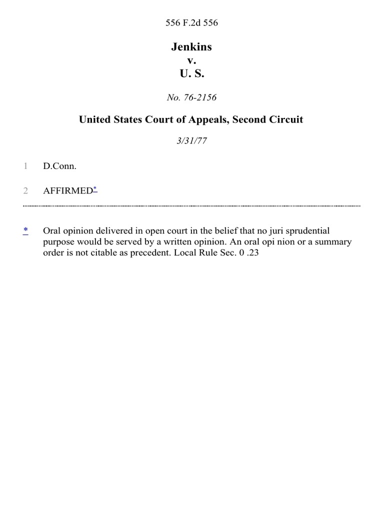 Jenkins v. United States, 556 F.2d 556, 2d Cir. (1977) PDF Federal