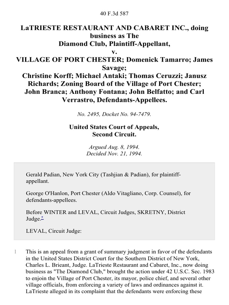 Latrieste Restaurant and Cabaret Inc., Doing Business as the Diamond