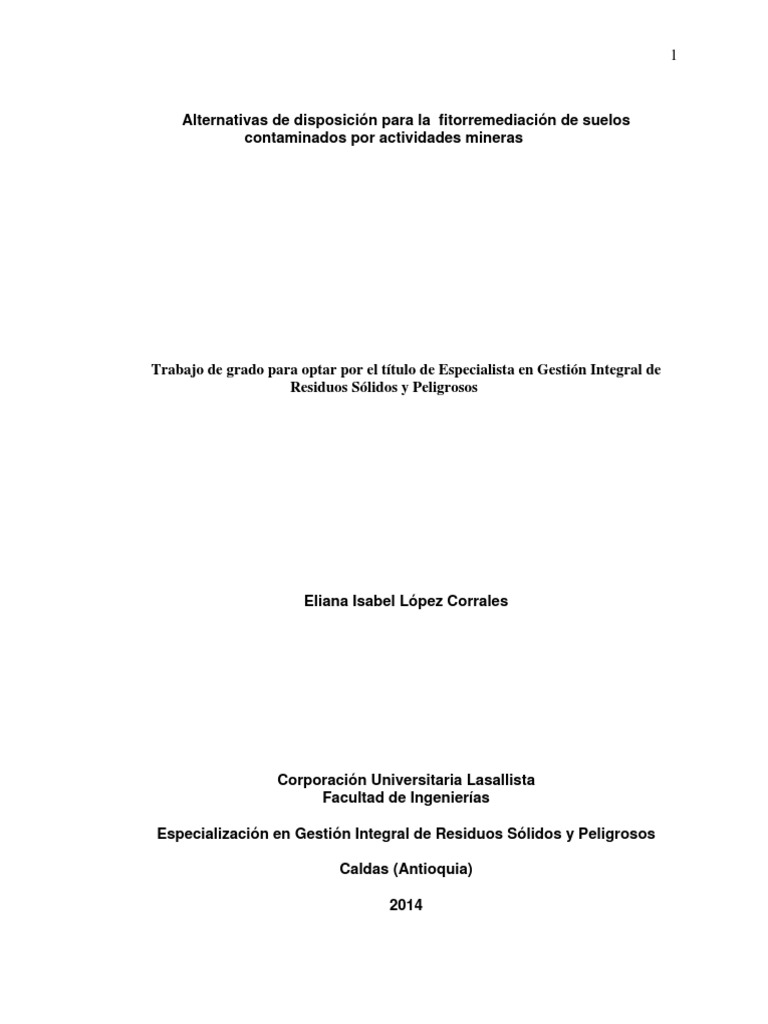 Fitorremediacion Suelos Contaminados Actividades Mineras Pdf