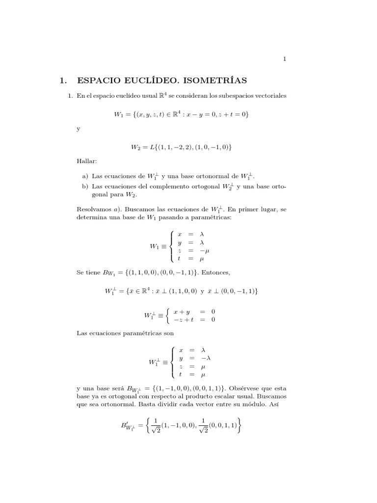 Esp Vect Euclid Ejerc Soluc PDF | PDF | Valores propios y vectores ...