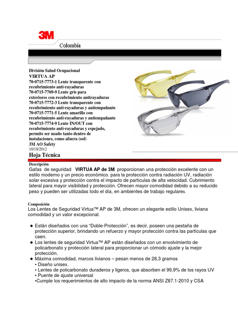 Ficha Técnica 3M Virtua AP 11818 PDF Lentes Solvente