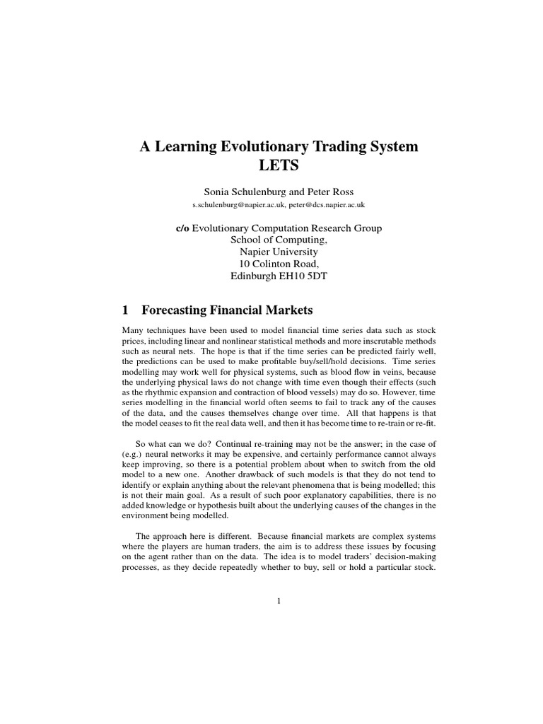 A Learning Evolutionary Trading System Lets: 1 Forecasting Financial ...