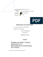 Modèles de Markov Cachés: Application À La Reconnaissance Automatique de La Parole.