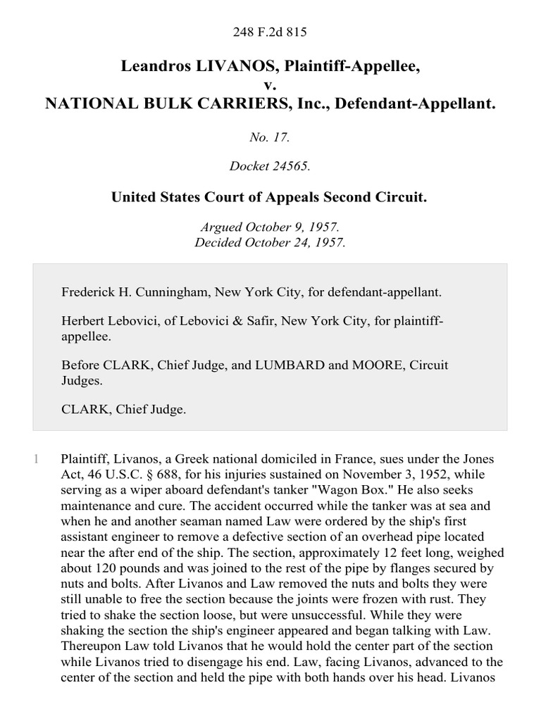 Leandros Livanos v. National Bulk Carriers, Inc., 248 F.2d 815, 2d Cir