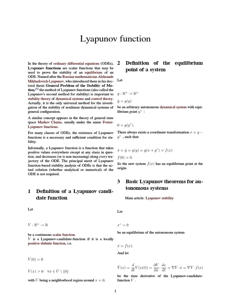 Lyapunov Function - Dynamical Systems | PDF | Stability Theory ...