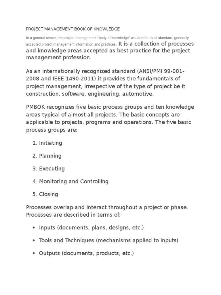 Project Management Book Of Knowledge Pdf Project Management