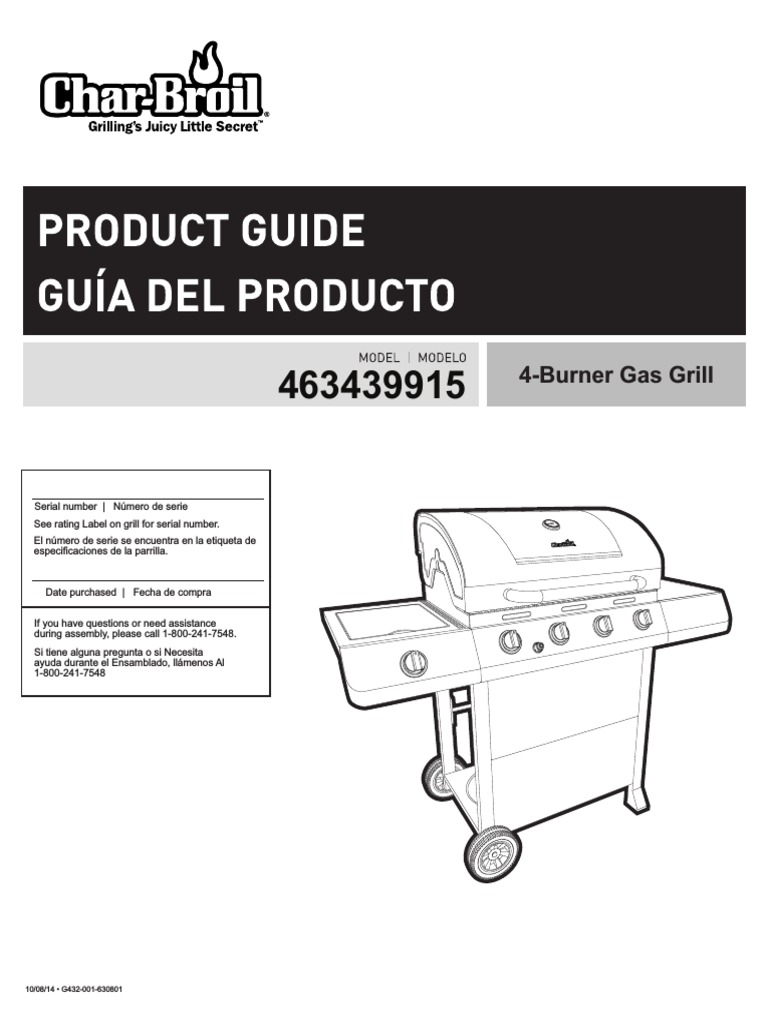 CharBroil 463439915 Assembly Manual, English, Spanish Barbecue Grill