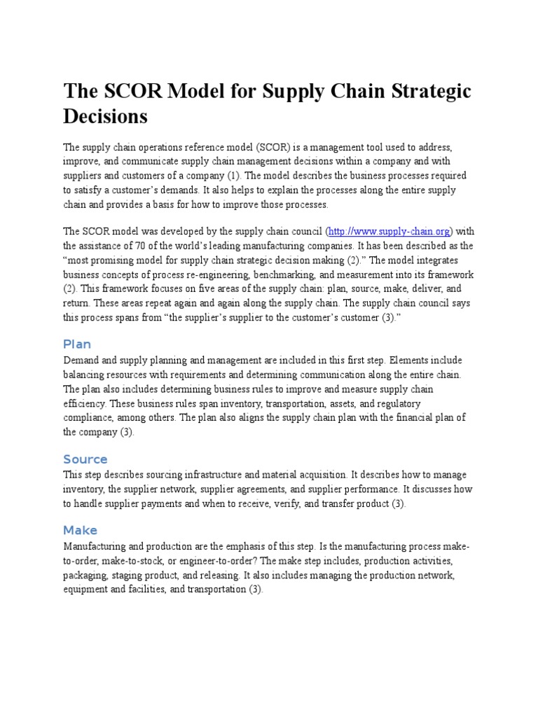The SCOR Model For Supply Chain Strategic Decisions | PDF