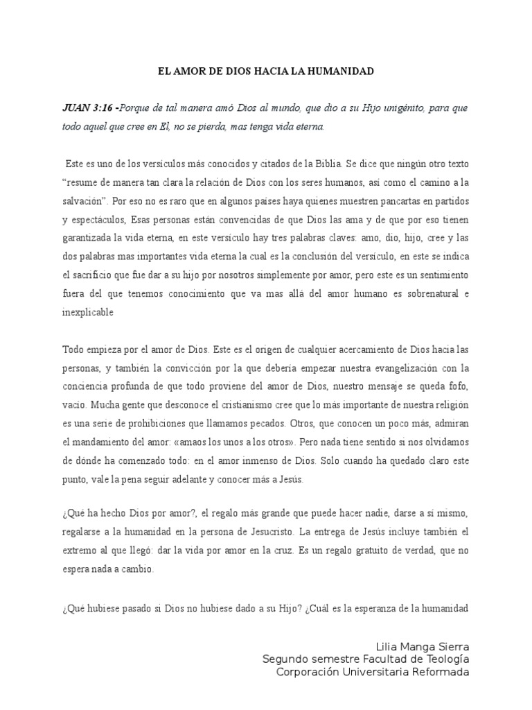 El Amor de Dios por la Humanidad | PDF | Amor | Dios