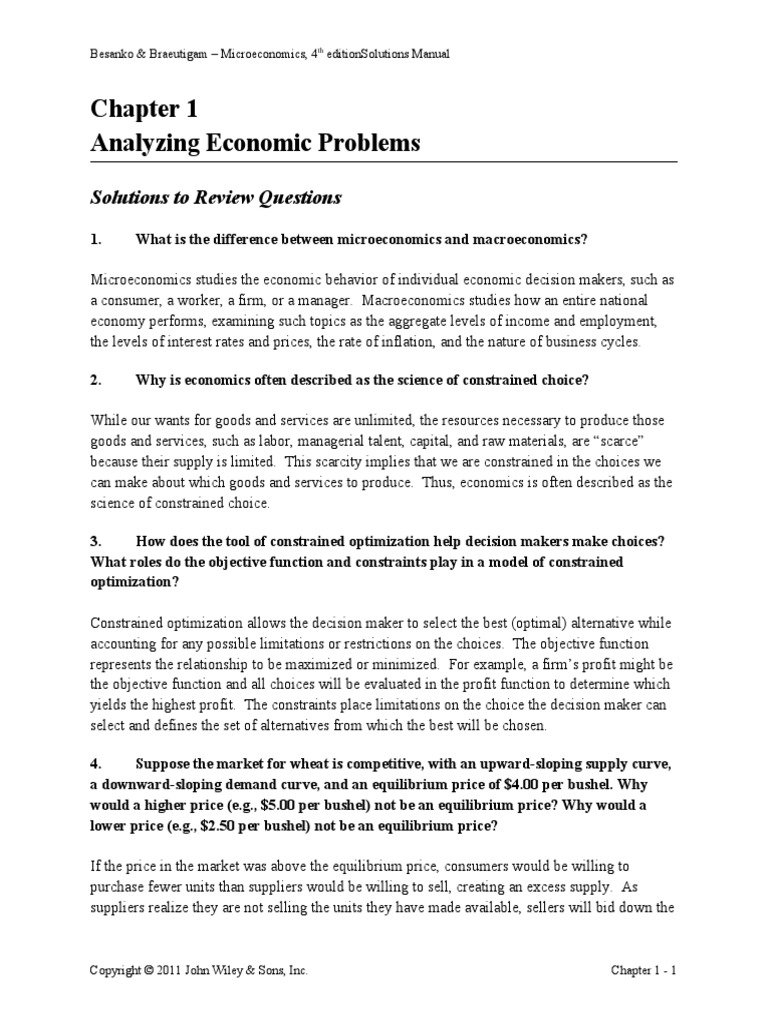 Microeconomics Sln Ch 1 Besanko 4th Edition Pdf Supply And Demand Economic Equilibrium