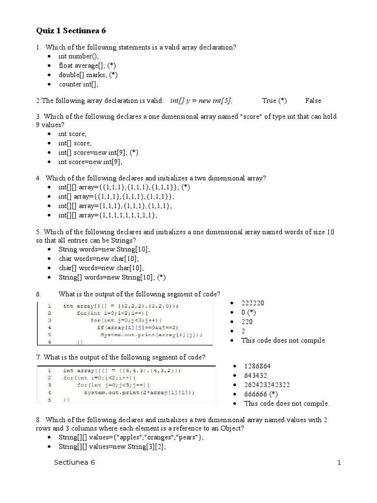 Quiz Sectiunea 6 | PDF | Array Data Type | Integer (Computer Science)