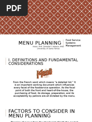 Menu Planning