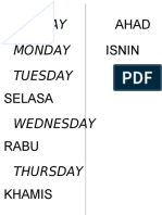 Malay Calendar and Days of the Week List