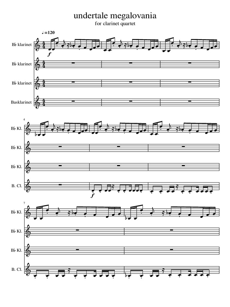 Undertale_megalovania Clarinet Quartet PDF