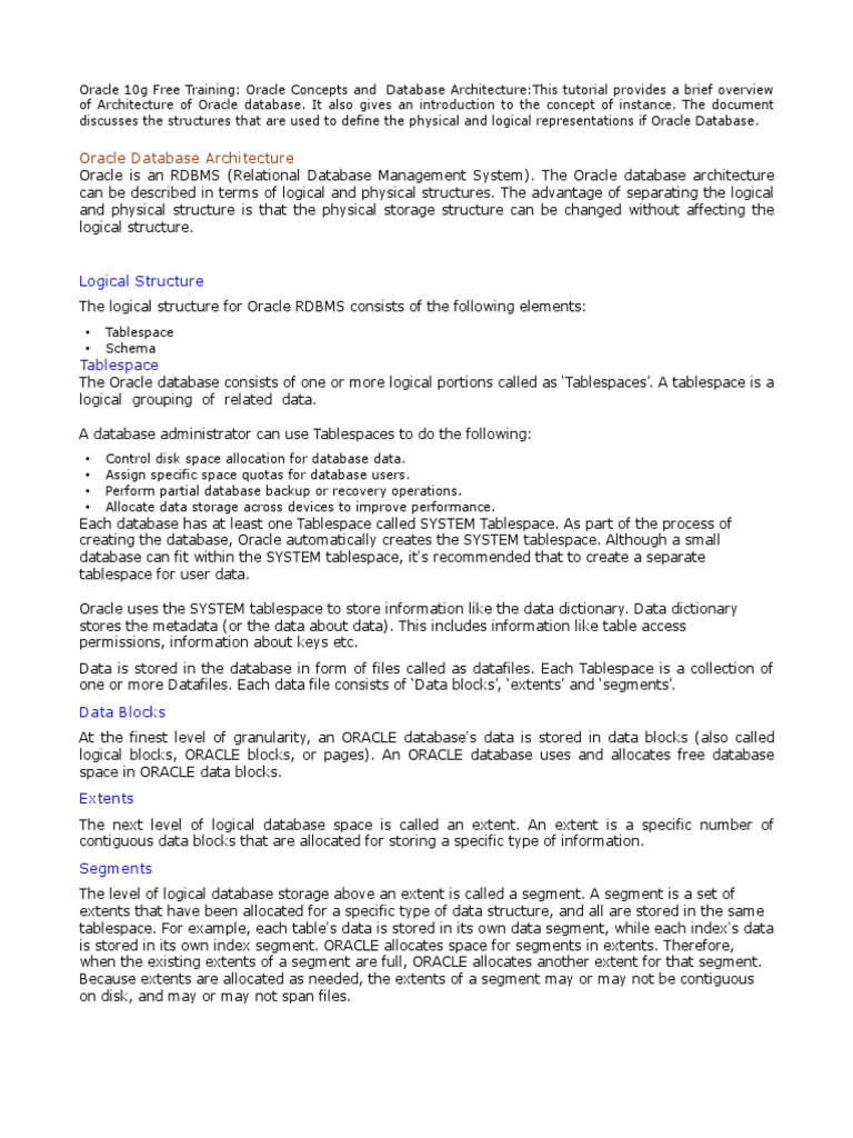 10G Concepts PDF | PDF | Oracle Database | Database Index
