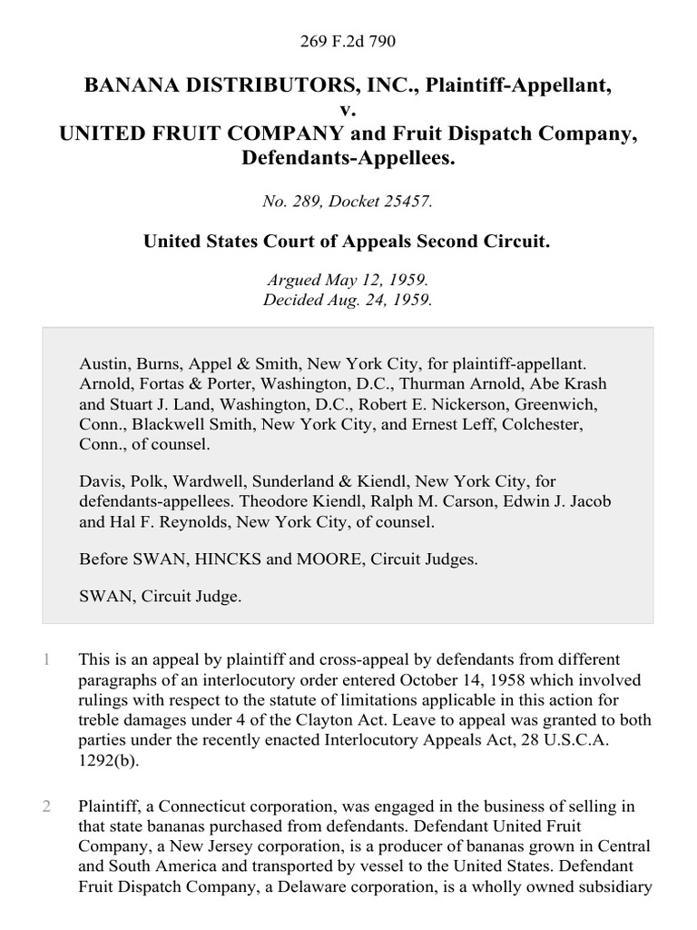 Banana Distributors, Inc. v. United Fruit Company and Fruit Dispatch