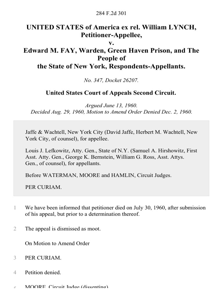 United States of America Ex Rel. William Lynch v. Edward M. Fay, Warden