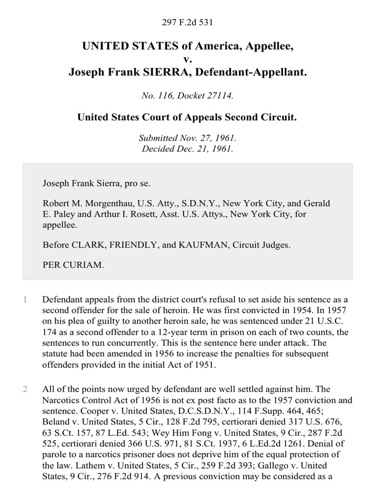 UNITED STATES of America, Appellee, v. Joseph Frank SIERRA, Defendant ...