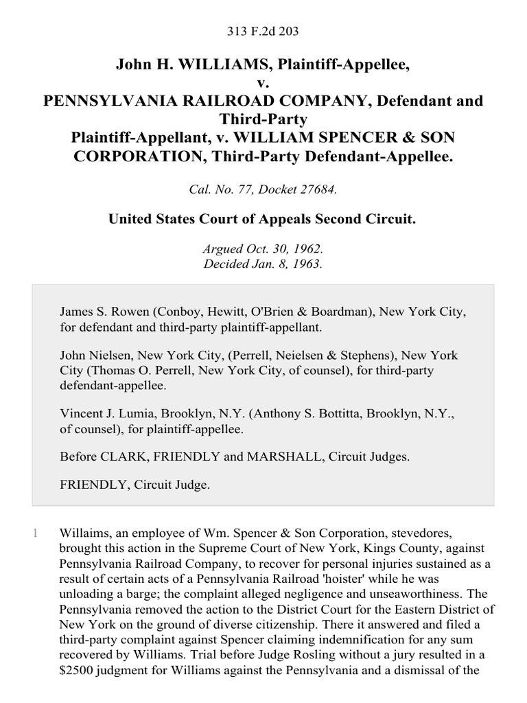 John H. Williams v. Pennsylvania Railroad Company, and ThirdParty v