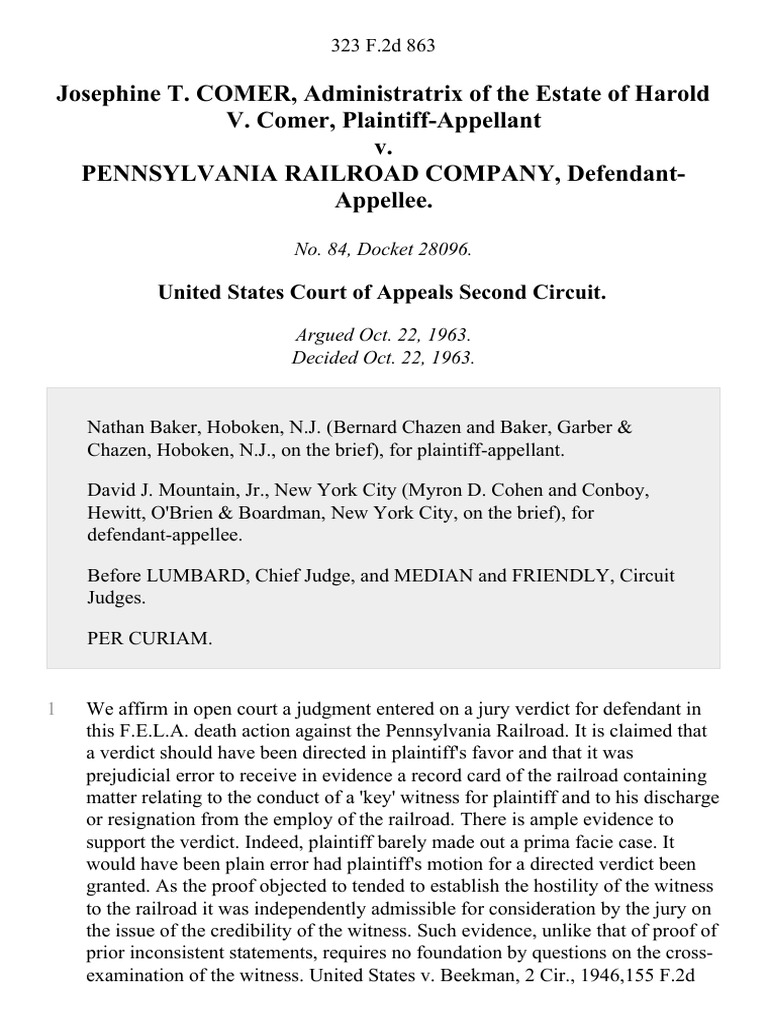 Josephine T. Comer, Administratrix of The Estate of Harold v. Comer v