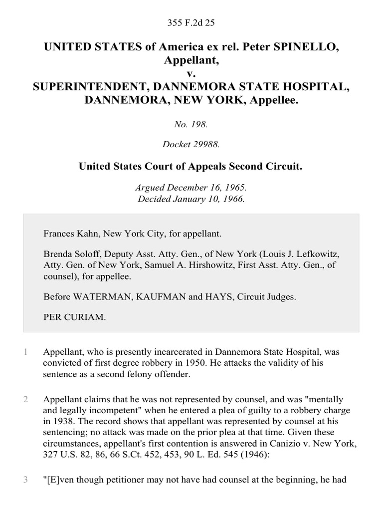 United States of America Ex Rel. Peter Spinello v. Superintendent