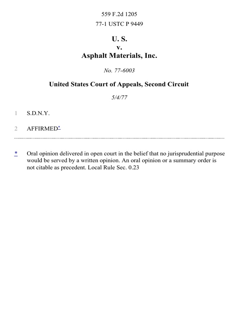 United States v. Asphalt Materials, Inc, 559 F.2d 1205, 2d Cir. (1977