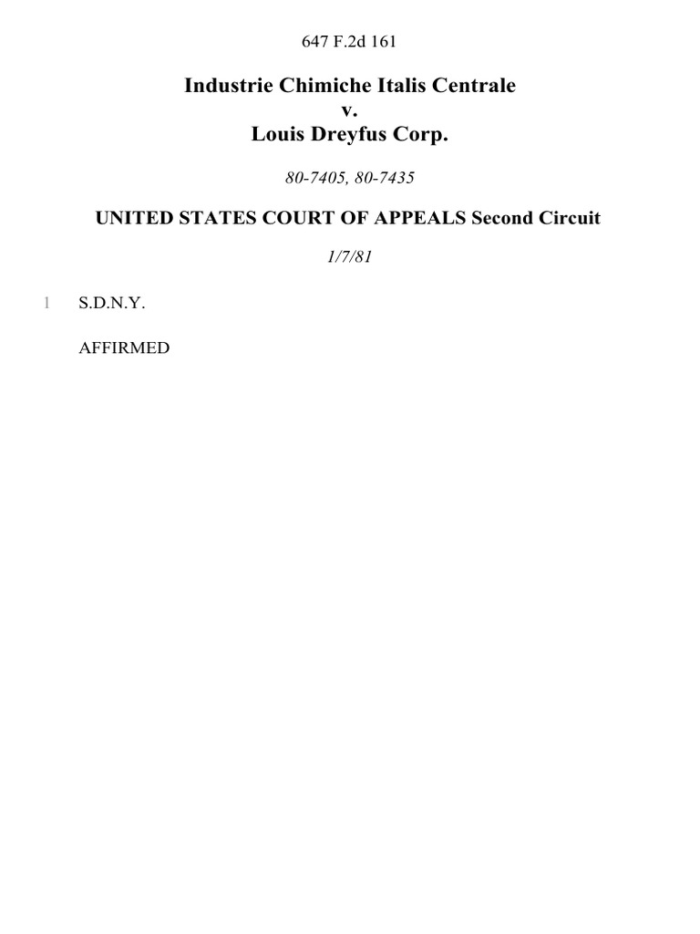 Industrie Chimiche Italis Centrale v. Louis Dreyfus Corp, 647 F.2d 161 ...