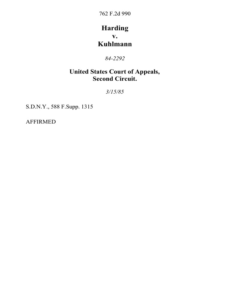 Harding v. Kuhlmann, 762 F.2d 990, 2d Cir. (1985) | PDF | Law