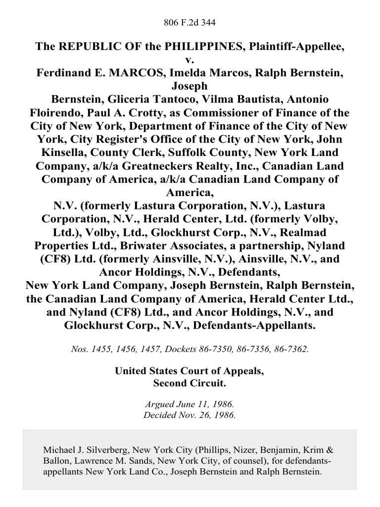 The Republic of the Philippines v. Ferdinand E. Marcos, Imelda Marcos ...