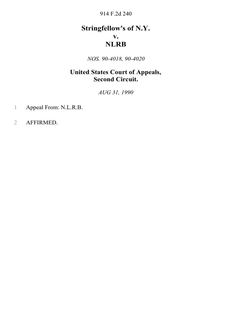 Stringfellow's of N.Y. v. NLRB, 914 F.2d 240, 2d Cir. (1990) | PDF