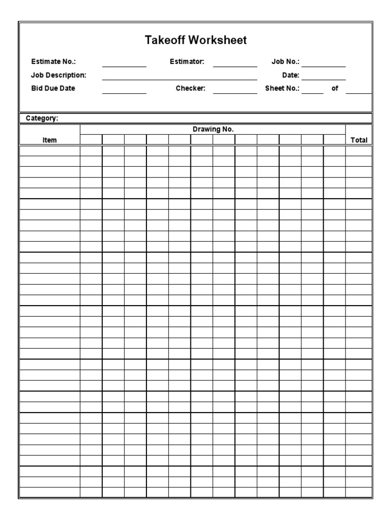 Takeoff Worksheet for Estimating Jobs | PDF