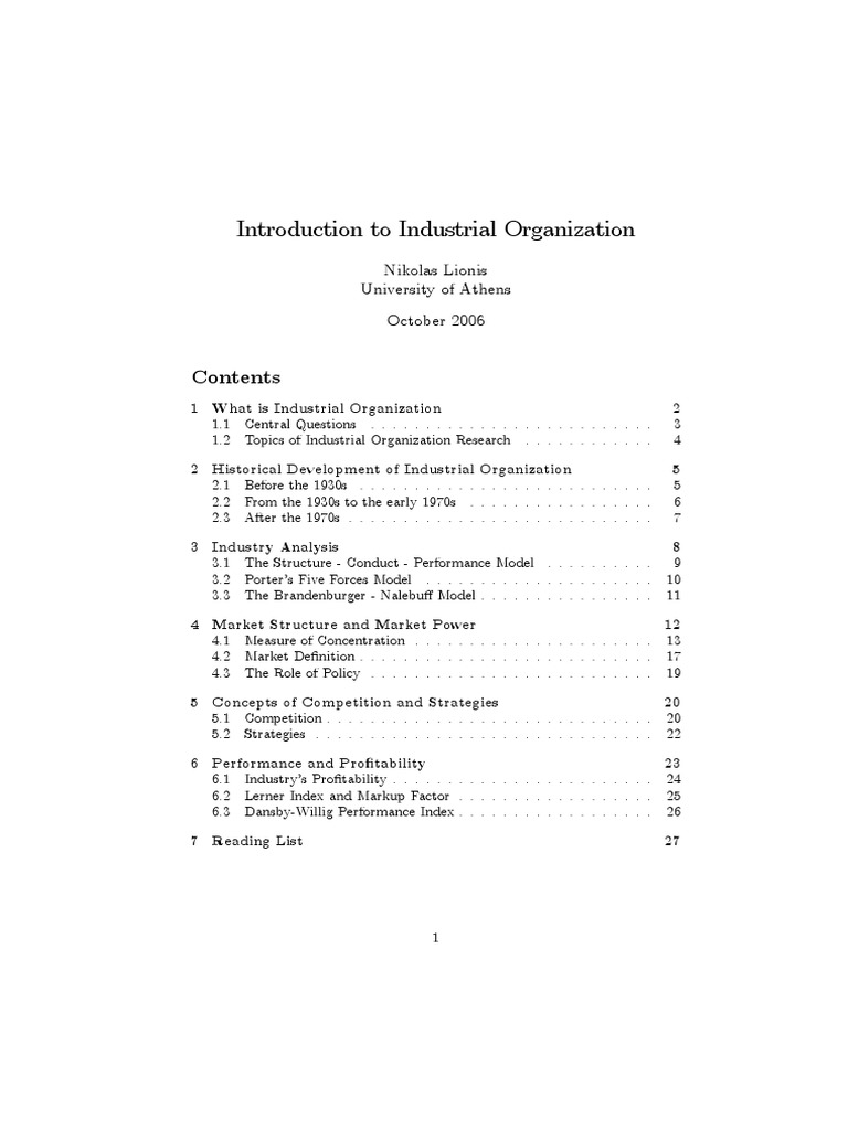 An Introduction to the Analysis of Industry Structure and Competitive