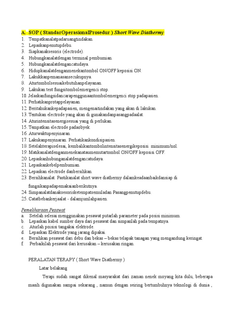 Prosedur Penggunaan SWD Fisioterapi | PDF | Sains & Matematika