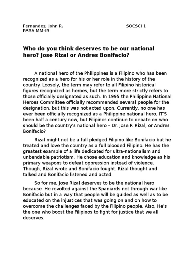essay about jose rizal as national hero