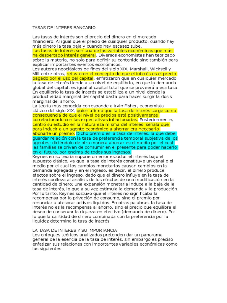 Tasas de Interés: Teorías y Efectos Económicos | PDF | Tasas de interés ...