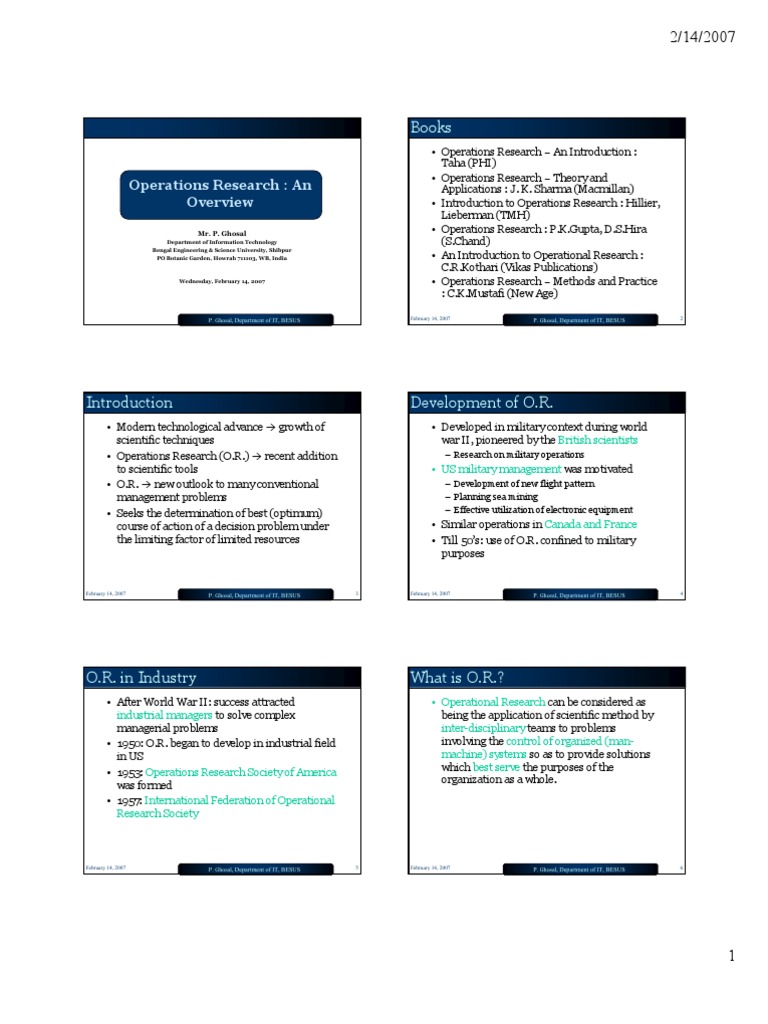 Overview of Operations Research | PDF | Mathematical Optimization ...