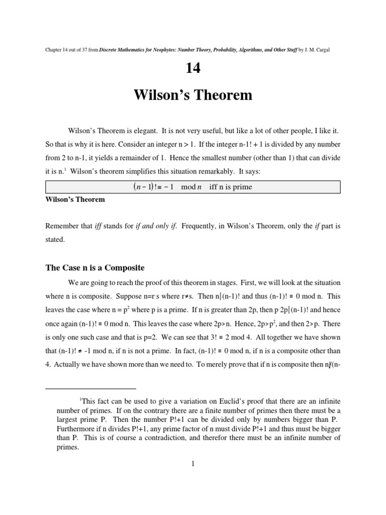 14 Wilson's Theorem PDF | PDF | Science & Mathematics