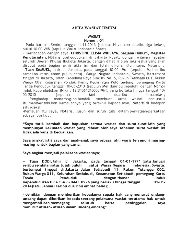 Contoh Akta Penyimpanan Surat Wasiat Olografis Rocaelblog