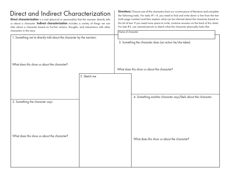 Direct and Indirect Characterization Guide | PDF | Language Arts ...