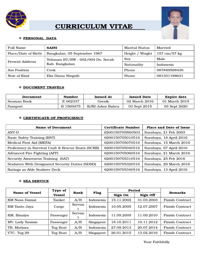 Contoh Cv Pelaut