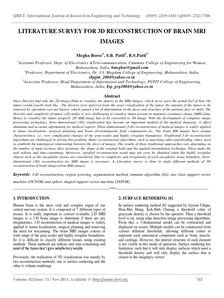 Literature Survey For 3d Reconstruction of Brain Mri Images | PDF