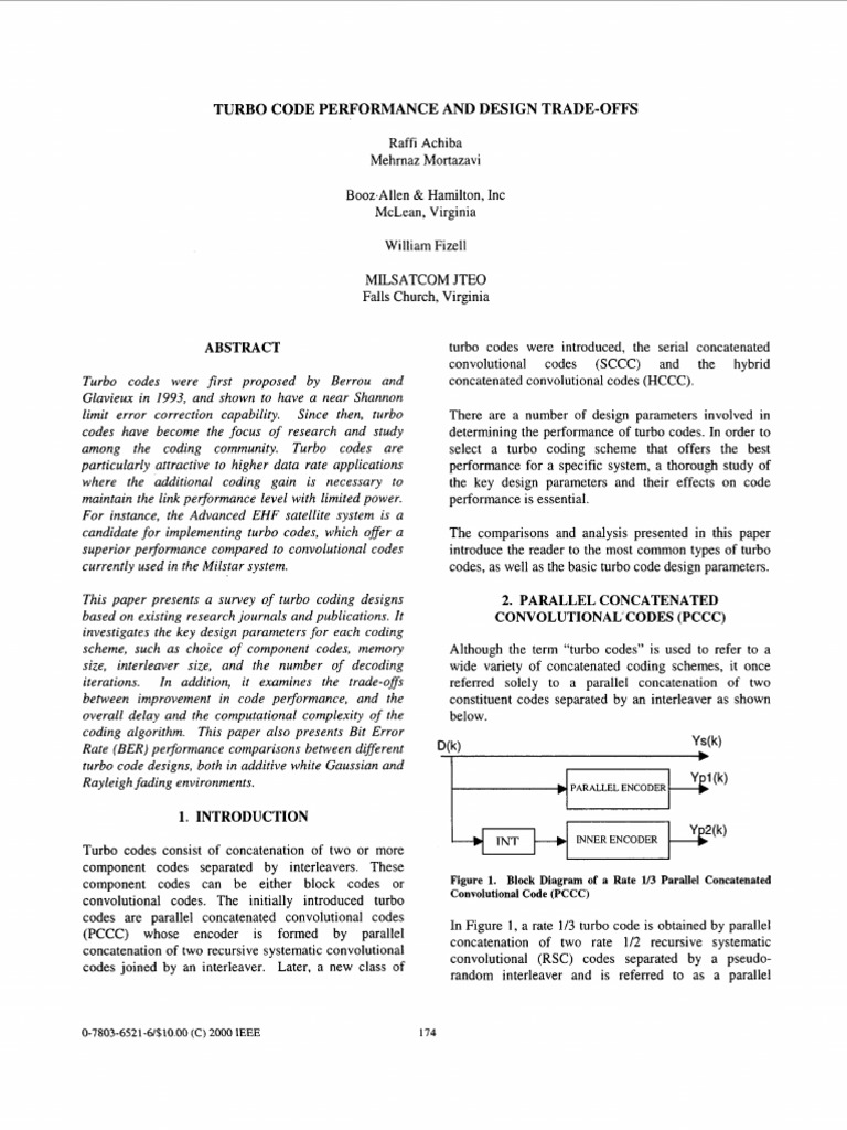 Turbo Code Performance and Design Trade-Offs: 1993, and Shown To Have A ...