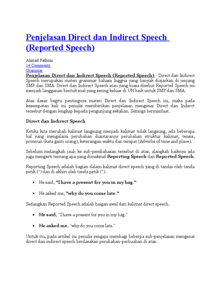 Contoh Soal Direct Indirect Speech Lengkap Python
